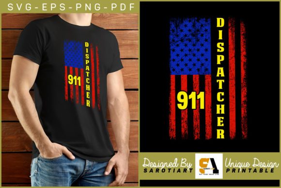 911 Dispatcher American Flag Yellow Line Graphics