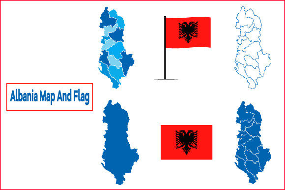 Albania Map and Flag Vector Illustration for Graphics and Crafts