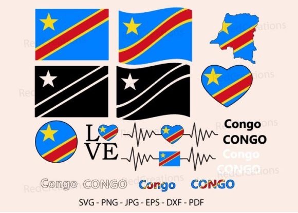 Congo Flag Bundle Svg, Love, Waving