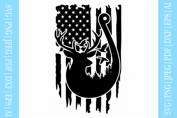 Deer Duck Flag and Hook Svg: Graphics for Crafts