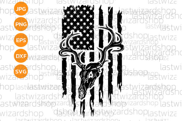 Deer Skull Distressed American Flag Svg