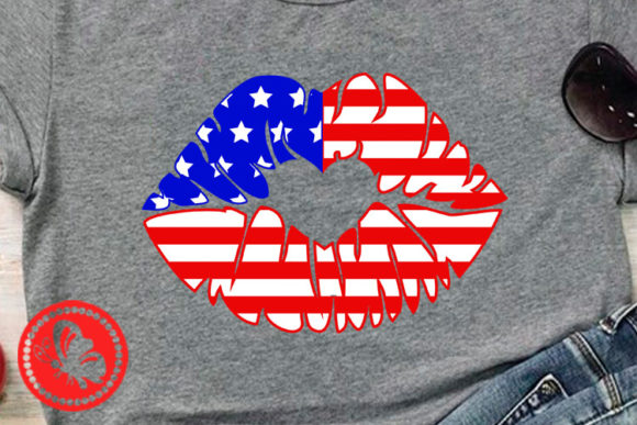 Kiss Lips USA Flag American Girl Shirt: Graphics & Crafts