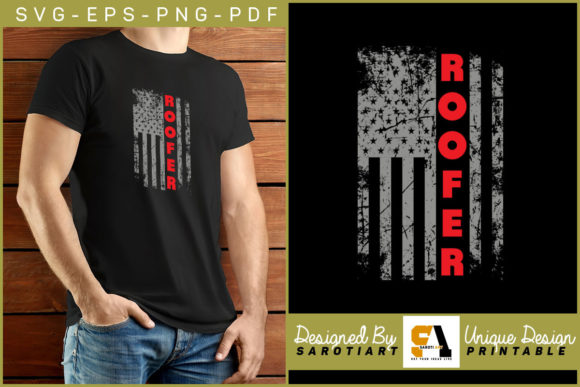 Roofer with USA Flag Design Printable