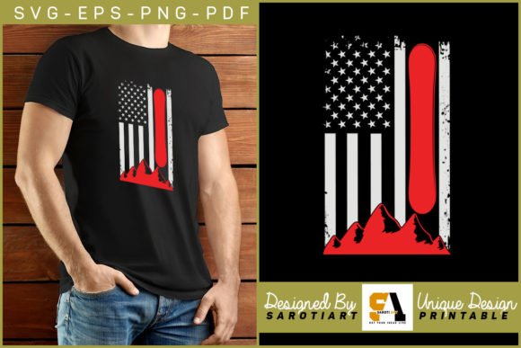 Snowboarding with USA Flag Design Shirt: Graphics & Crafts for Content Creators