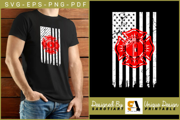 USA Flag with Firefighter Design Fireman Graphics