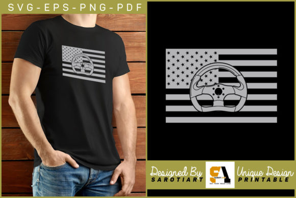 USA Flag with Truck Steering Wheel Shirt: Graphics and Crafts for Branding